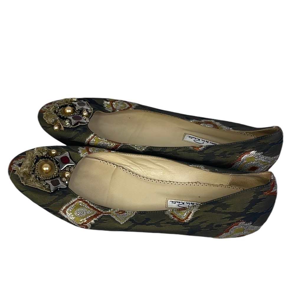 Oscar de la Renta Multicolor Canvas Beaded Ballet Flats Shoes Sz 41 Embellished